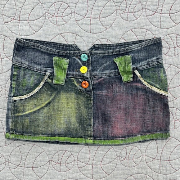 Kana Dresses & Skirts - Kaña Micro Mini Skirt Green Purple Y2K Cyberpunk Fashion Punk Womens 36 (US 30)
